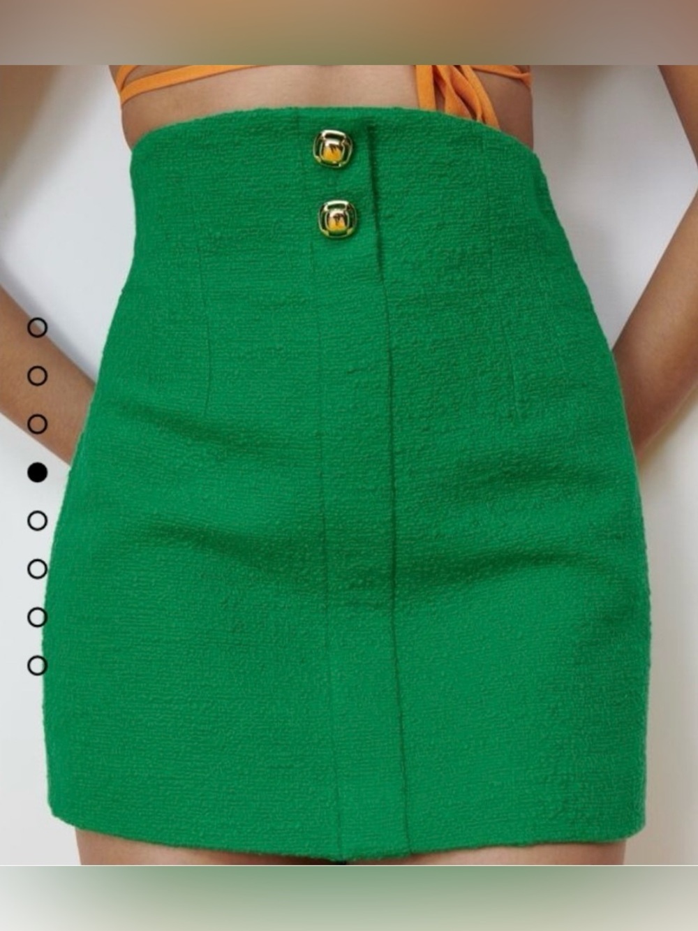 Zara Emerald Green High-Waist Mini Skirt with Gold Buttons